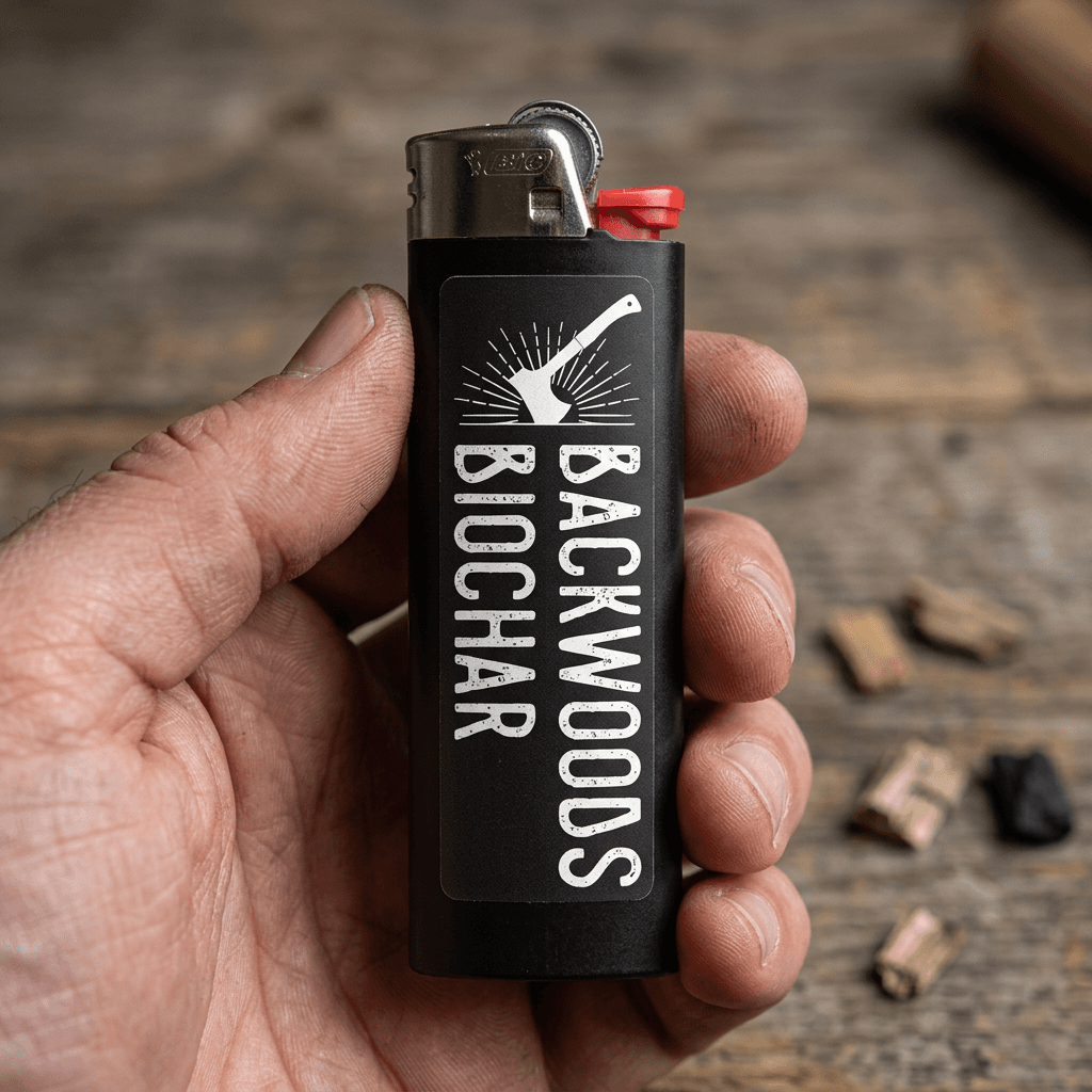 Backwoods Biochar lighter label mockup