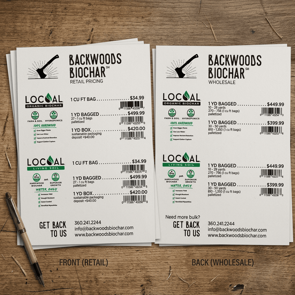 Backwoods Biochar pricing sheet mockup