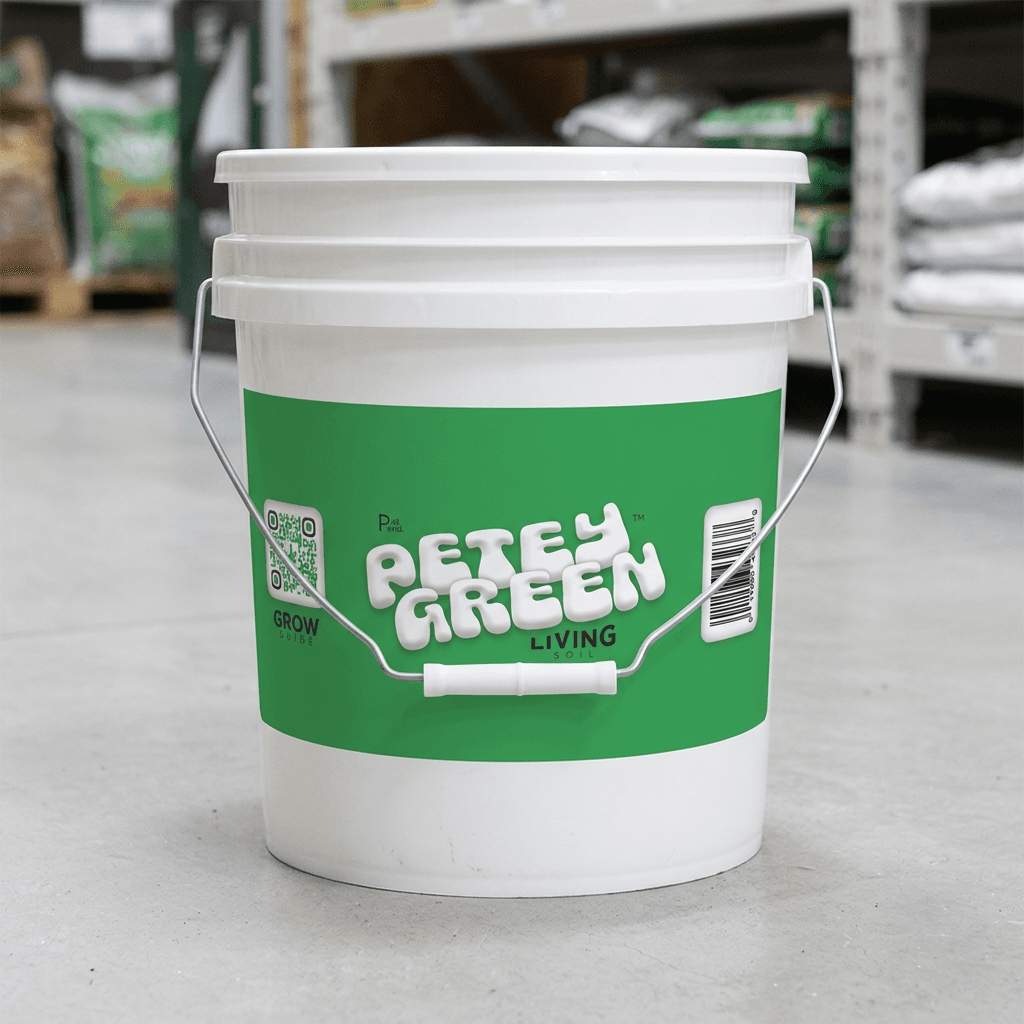 Petey Green living soil product label